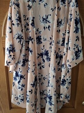 Pinkblush Blush Pink Floral Kimono with Navy Blue Flowers